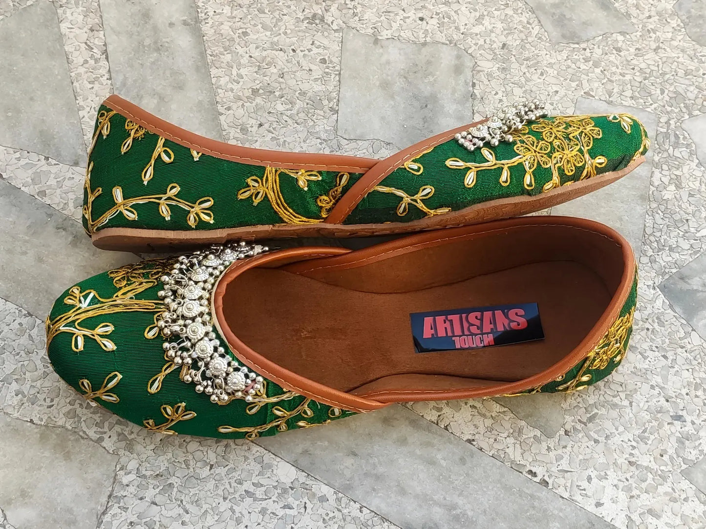 Bridesmaid Embroidery Green Shoes, wedding Shoes, Indian Footwear, Ethnic Bellies shoes