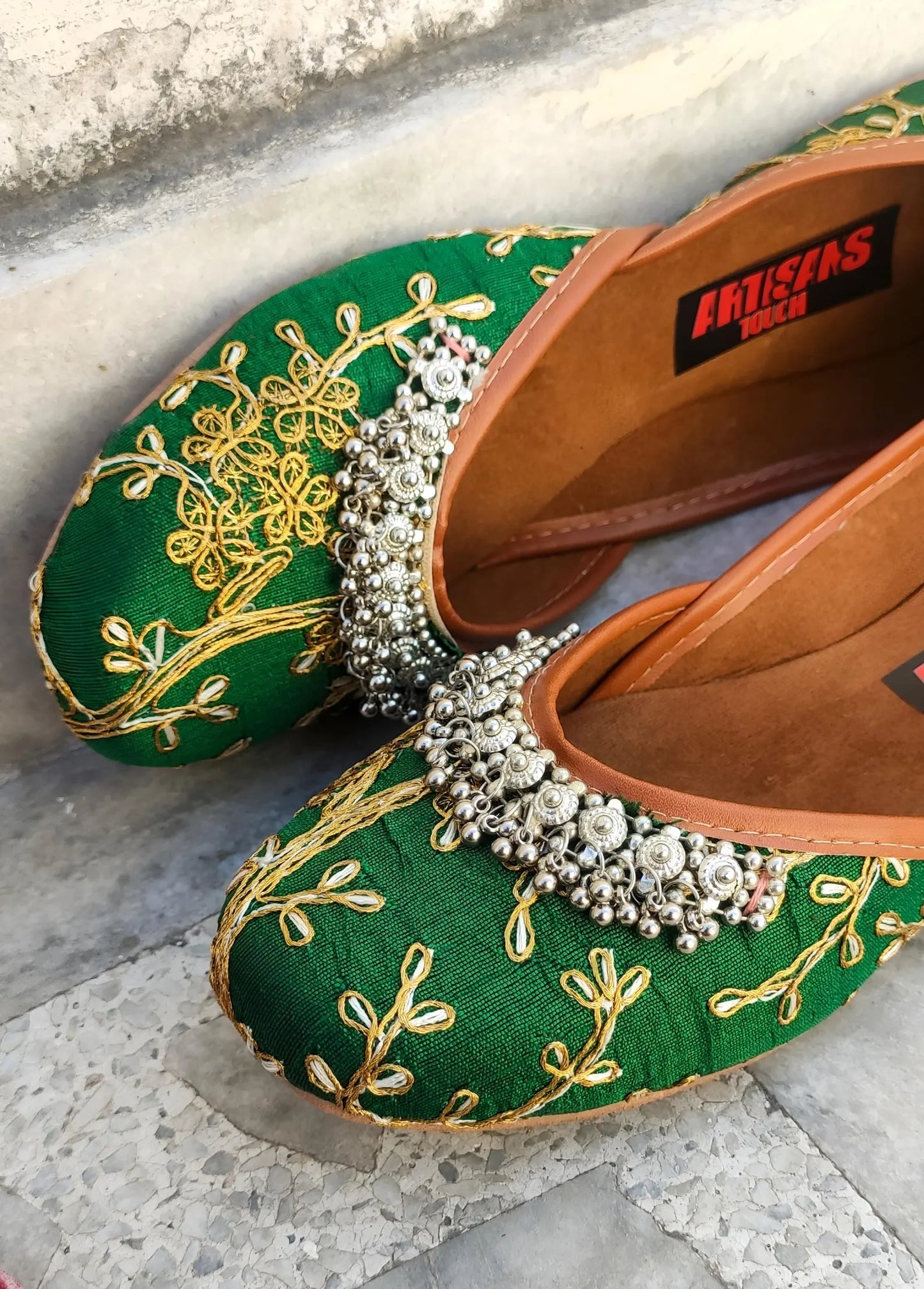 Bridesmaid Embroidery Green Shoes, wedding Shoes, Indian Footwear, Ethnic Bellies shoes