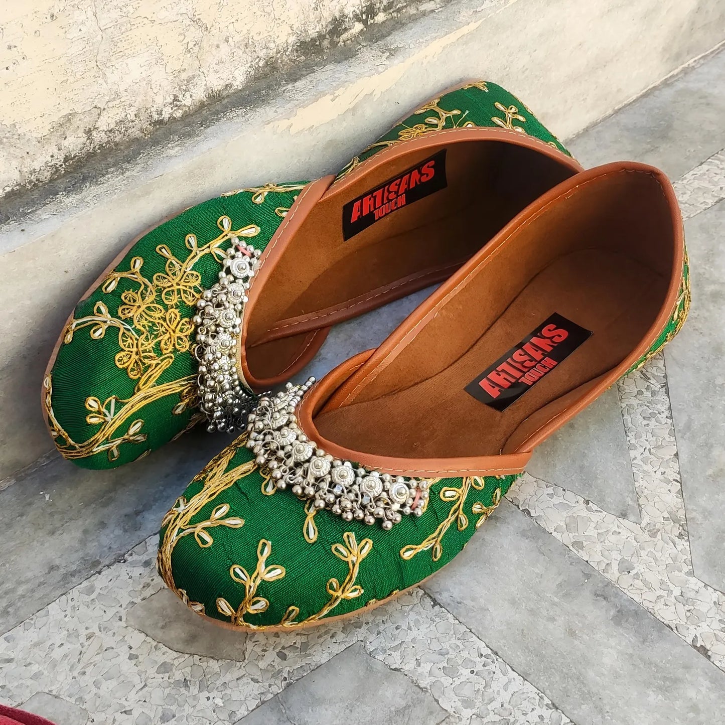 Bridesmaid Embroidery Green Shoes, wedding Shoes, Indian Footwear, Ethnic Bellies shoes