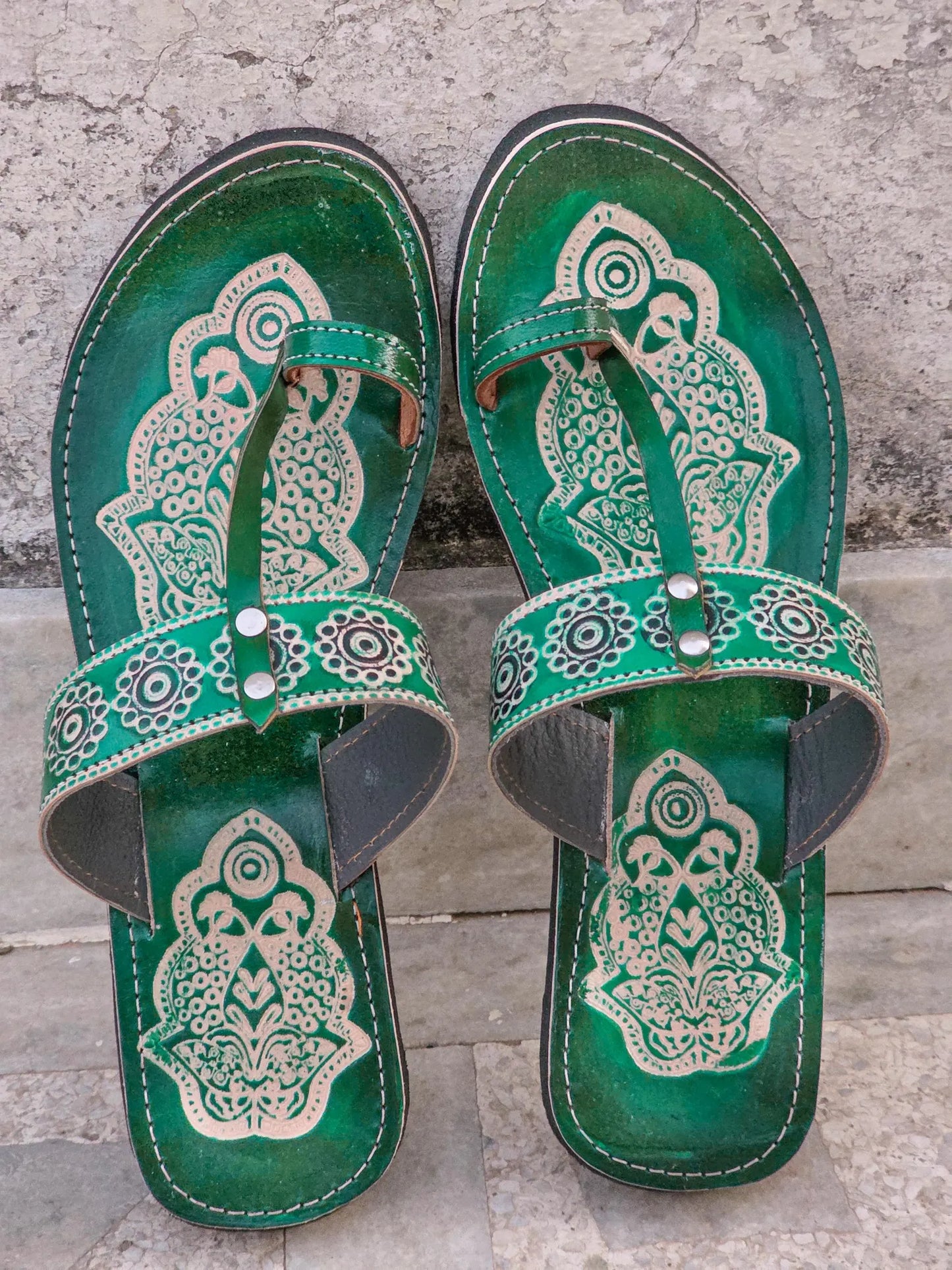 Indian Leather Sandals for Womens, Green Summer Sandals