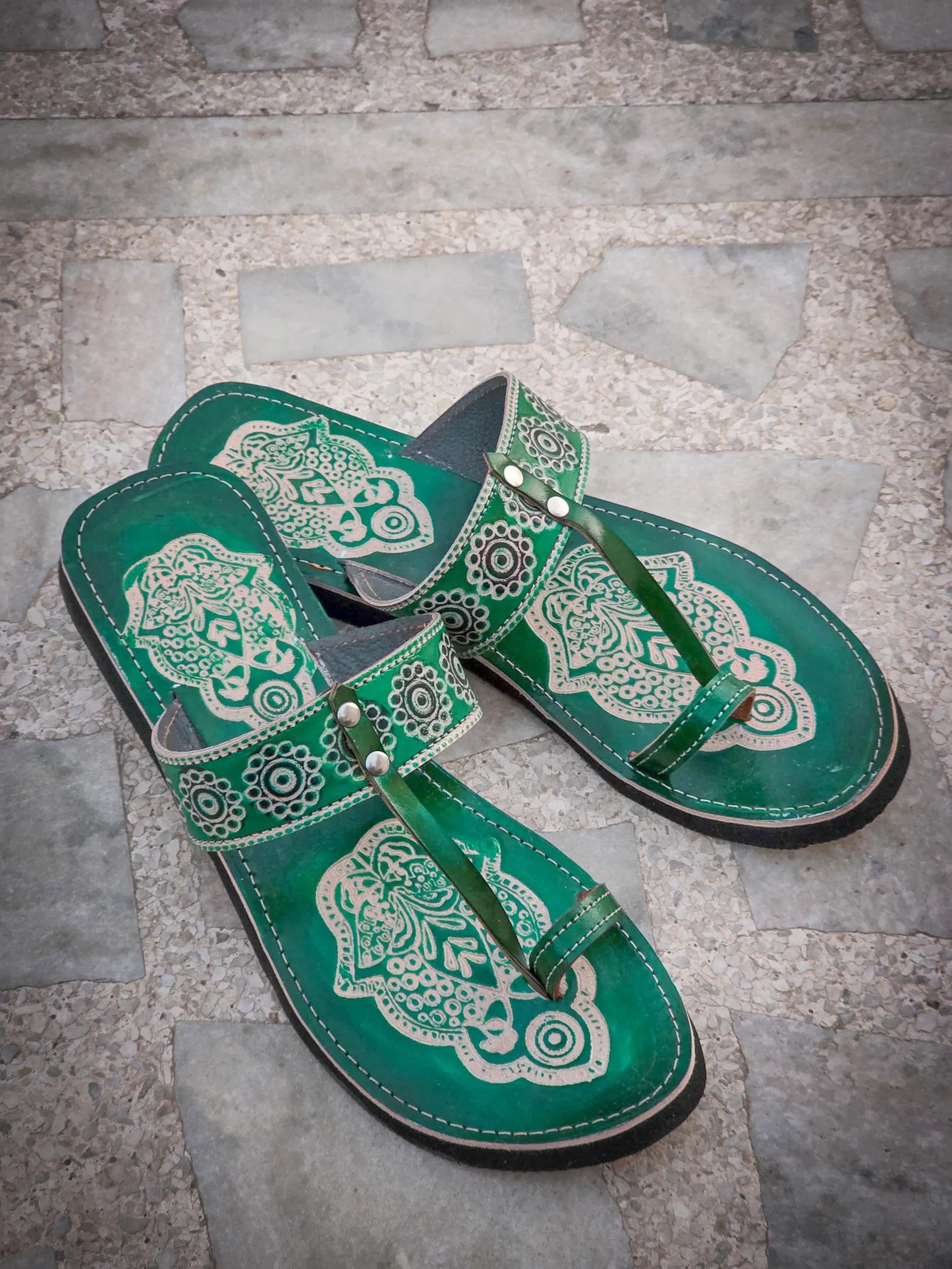 Indian Leather Sandals for Womens, Green Summer Sandals
