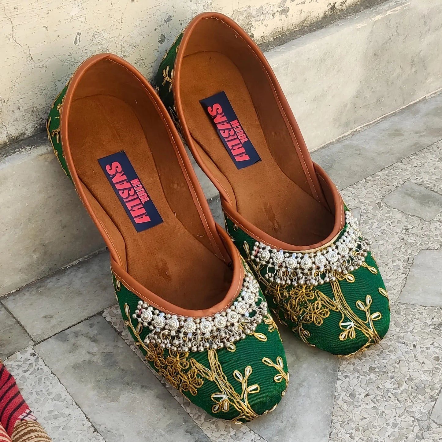 Bridesmaid Embroidery Green Shoes, wedding Shoes, Indian Footwear, Ethnic Bellies shoes