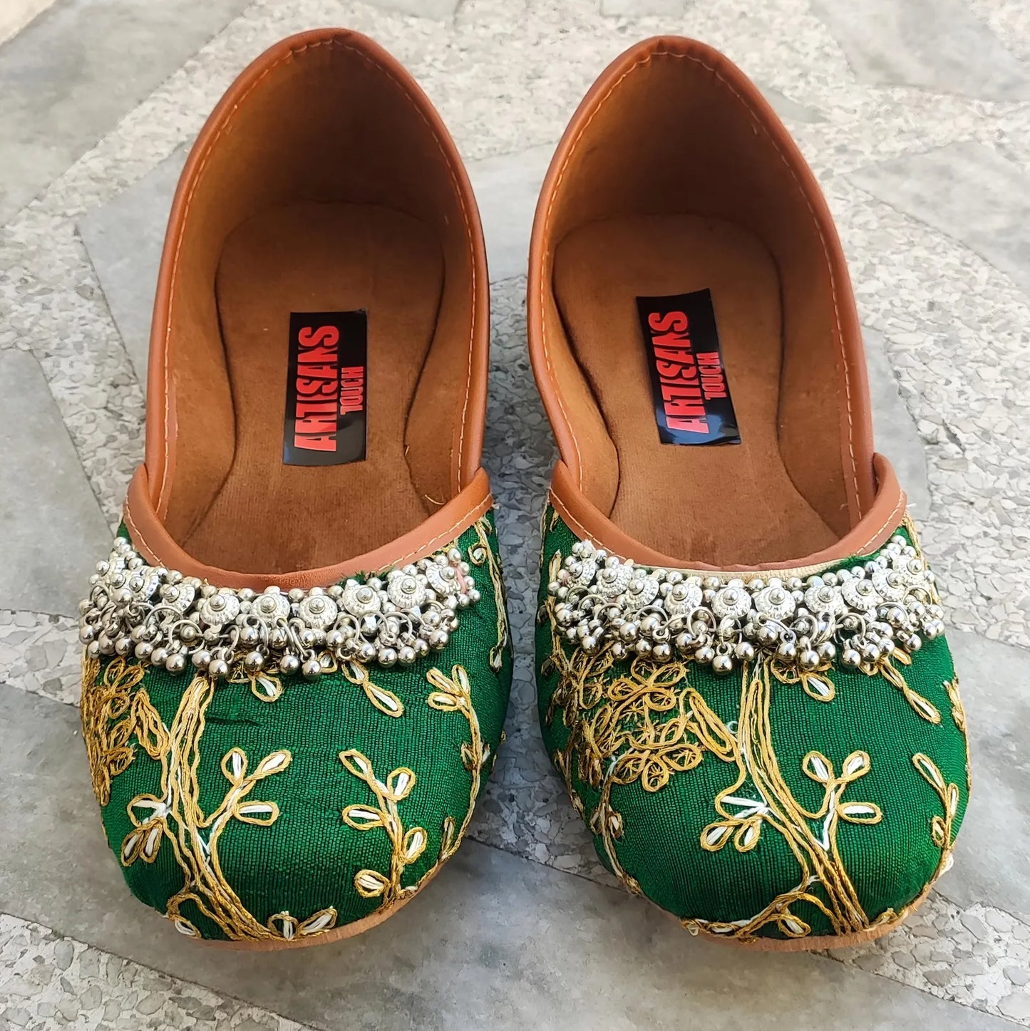 Bridesmaid Embroidery Green Shoes, wedding Shoes, Indian Footwear, Ethnic Bellies shoes