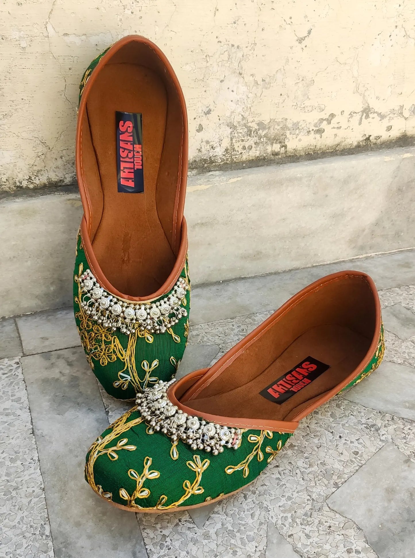 Bridesmaid Embroidery Green Shoes, wedding Shoes, Indian Footwear, Ethnic Bellies shoes